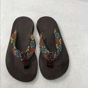 Chaco Ecotread Floral Flip Flop Sandals with Vibram Soles - size 8